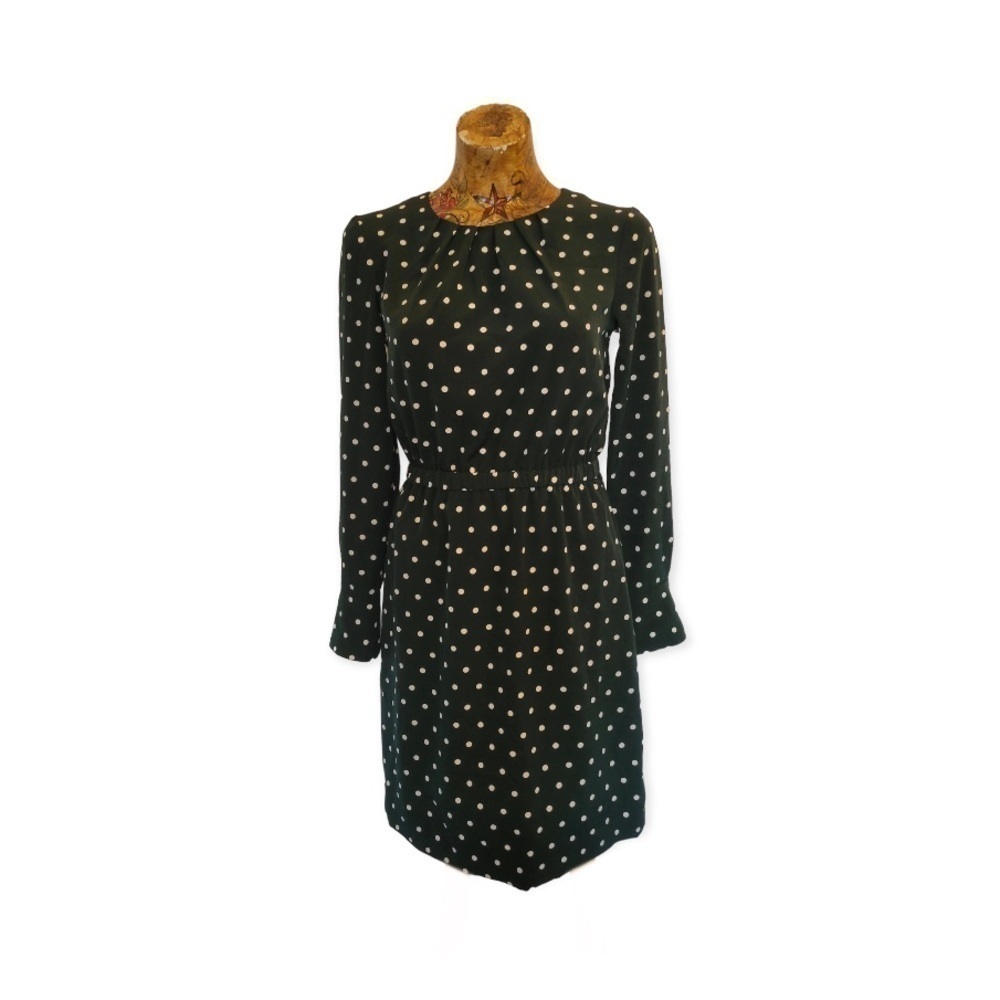 H&M Dark Green Long-Sleeve Polka Dot Dress